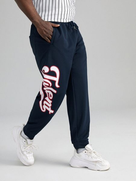extended sizes men letter graphic drawstring waist sweatpants d9xe#, Black