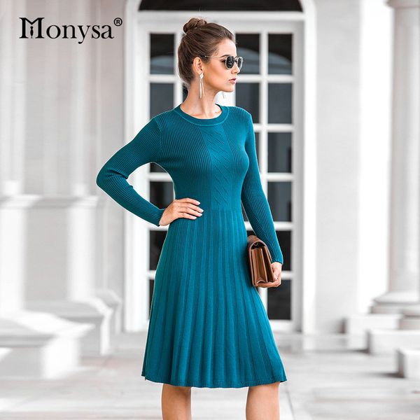 casual knitted dress women fall winter long sleeve slim fit midi dresses ladies pleated sweater dress blue black brown 201029, Black;gray
casual knitted dress women fall winter long sleeve slim fit midi dresses ladies pleated sweater dress blue black brown 201029, Black;gray