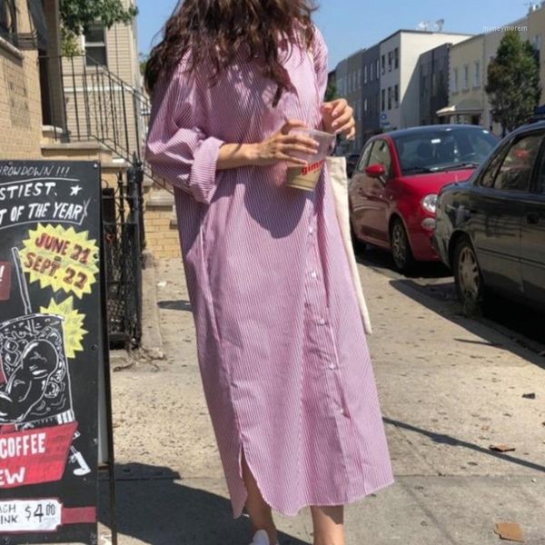 casual dresses 2021 spring summer lapel stripe long shirt dress women korea loose big size cotton tide d0801, Black;gray
casual dresses 2021 spring summer lapel stripe long shirt dress women korea loose big size cotton tide d0801, Black;gray