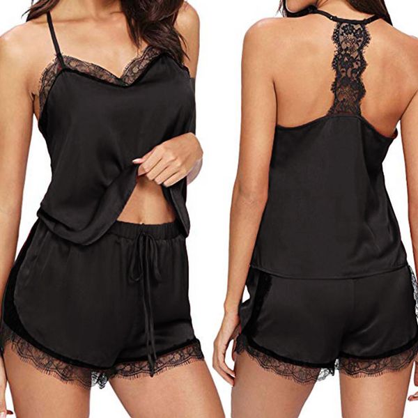 women sleepwear sleeveless strap nightwear shorts lace trim satin cami pajama sets stylish comfortable q1217, Black;red
women sleepwear sleeveless strap nightwear shorts lace trim satin cami pajama sets stylish comfortable q1217, Black;red