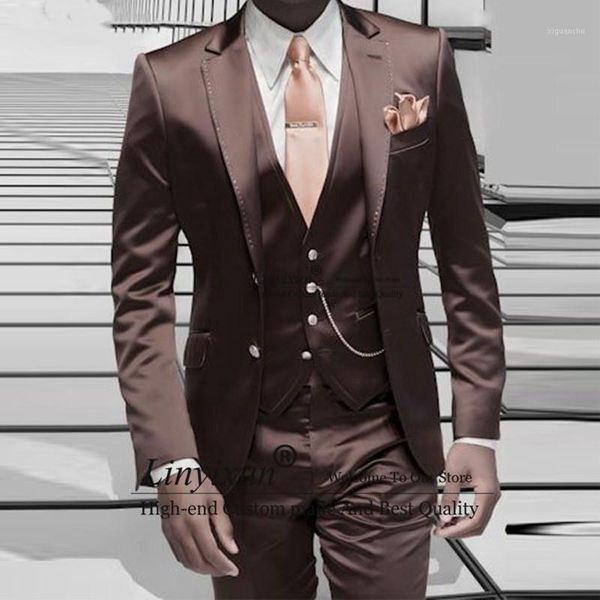 brown satin men suit formal italian design tuxedo custom stylish blazer masculino suits 2020 jacket pants vest 3pcs1, White;black
brown satin men suit formal italian design tuxedo custom stylish blazer masculino suits 2020 jacket pants vest 3pcs1, White;black