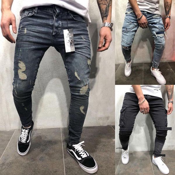 men rip jeans skinny pant destroyed trouser denim pant slim fit bike jeans men skinny long trouser, Blue
men rip jeans skinny pant destroyed trouser denim pant slim fit bike jeans men skinny long trouser, Blue