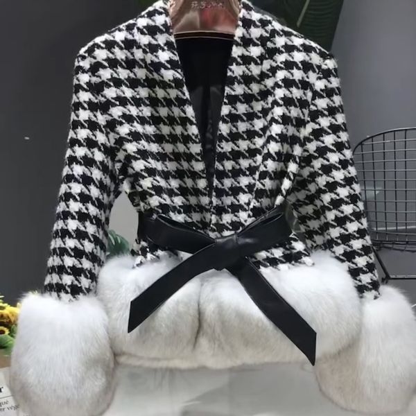 winter 2020 houndstooth wool coats with natural fox fur sleeves and sheathed ribbon outerwear ladies streetwear 0202, Black
winter 2020 houndstooth wool coats with natural fox fur sleeves and sheathed ribbon outerwear ladies streetwear 0202, Black
