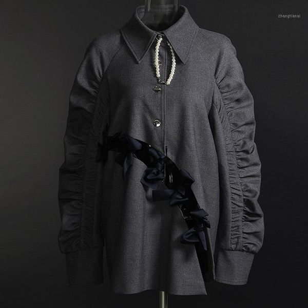 women colorblock wool coat oversize loose bow hollow out ruched high street1, Black
women colorblock wool coat oversize loose bow hollow out ruched high street1, Black