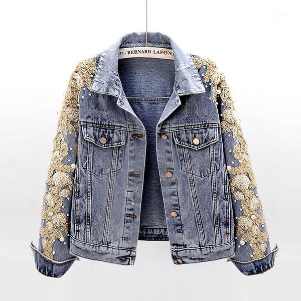 spring women short loose pearl bead embroidery denim jacket ropa de mujer korean kurtka jeansowa damska casual washed jeans coat1, Black;brown
spring women short loose pearl bead embroidery denim jacket ropa de mujer korean kurtka jeansowa damska casual washed jeans coat1, Black;brown