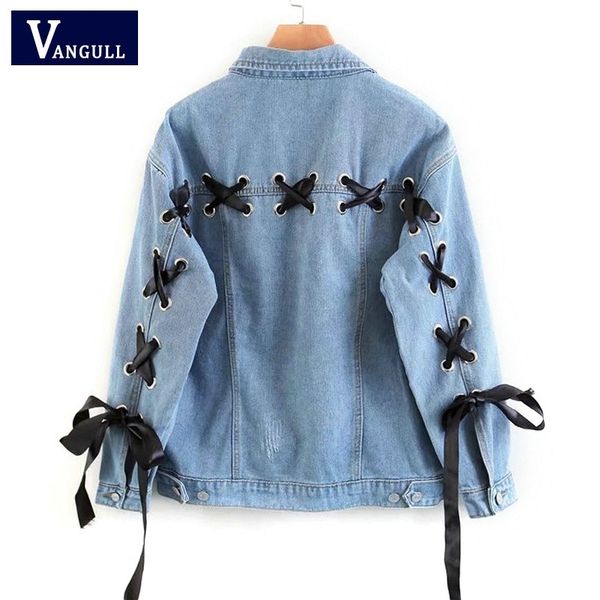 spring blue lace up lattice eyelets back classic basic denim jacket new style single breasted casual solid women loose jean coat y200101, Black;brown
spring blue lace up lattice eyelets back classic basic denim jacket new style single breasted casual solid women loose jean coat y200101, Black;brown