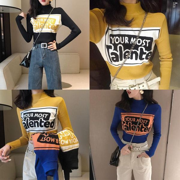 women's sweaters slim contrast letters half high collar sweater 2021 autumn and winter hong kong temperament retro chic bottoming shirt, White;black
women's sweaters slim contrast letters half high collar sweater 2021 autumn and winter hong kong temperament retro chic bottoming shirt, White;black