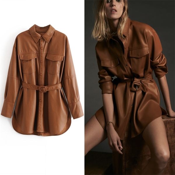 za faux leather belt jacket women chic front snap button autumn long pu leather jackets female plus size leatherette coat 201210, Black;brown
za faux leather belt jacket women chic front snap button autumn long pu leather jackets female plus size leatherette coat 201210, Black;brown