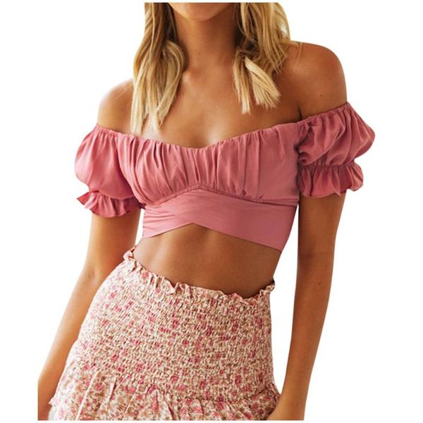 women's blouses & shirts summer women lantern short sleeve v-neck solid color blouse blusas mujer, White
women's blouses & shirts summer women lantern short sleeve v-neck solid color blouse blusas mujer, White