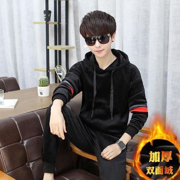 gold velvet korean version autumn winter plush hooded sweater men's casual sportswear two piece suit for men, Gray
gold velvet korean version autumn winter plush hooded sweater men's casual sportswear two piece suit for men, Gray