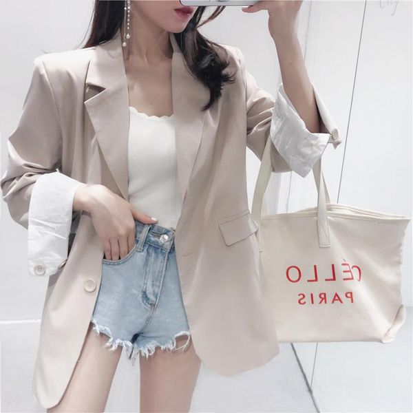 new long-sleeved loose solid color wild suit jacket female autumn new korean version of the college wind single button cardigan, Black;brown
new long-sleeved loose solid color wild suit jacket female autumn new korean version of the college wind single button cardigan, Black;brown