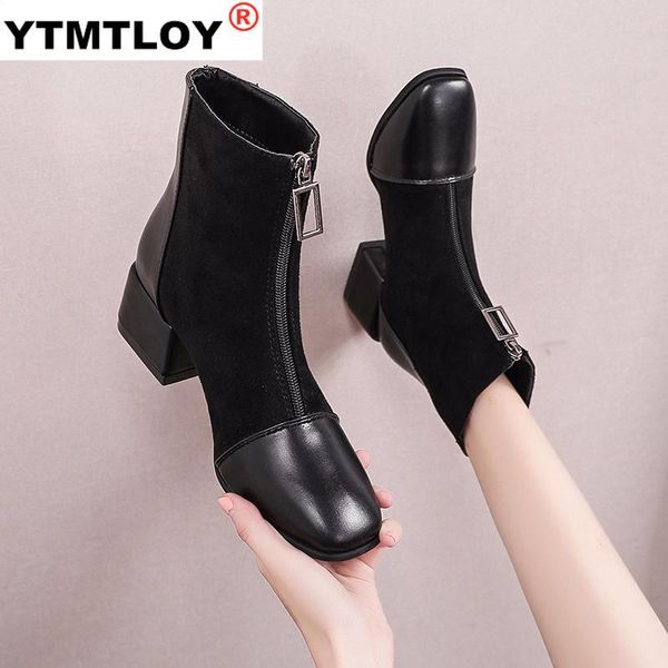 boots women's autumn boots-women zipper shoes luxury designer booties ladies ankle 2021 med rubber rock fashion fabric solid, Black