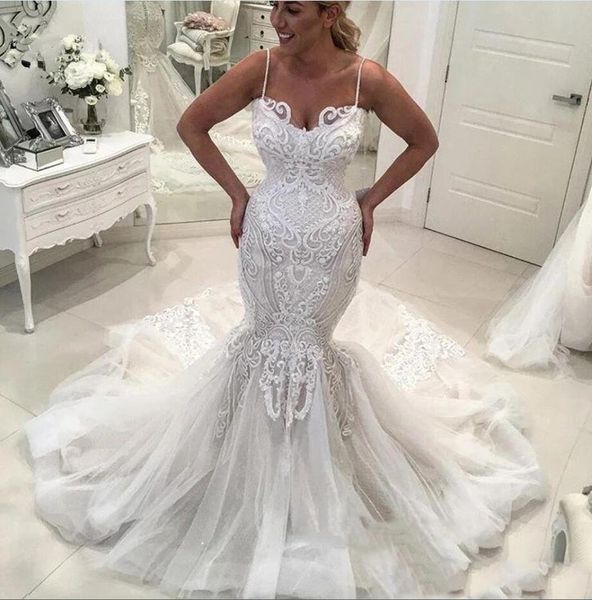 2021 designer lace wedding dresses plus size mermaid bridal gowns spaghetti straps corset back sweep train australia outdoor marriage gown, White
2021 designer lace wedding dresses plus size mermaid bridal gowns spaghetti straps corset back sweep train australia outdoor marriage gown, White