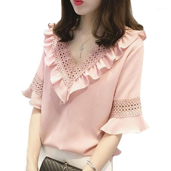 women loose short sleeve lace hollow stitching shirt solid color v-neck ruffled sleeve chiffon shirts plus size -3xl1, White
women loose short sleeve lace hollow stitching shirt solid color v-neck ruffled sleeve chiffon shirts plus size -3xl1, White