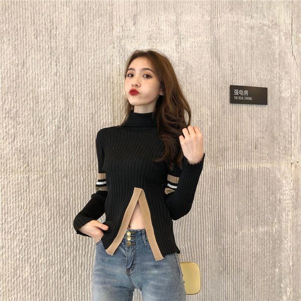 real ps lady knitted turtleneck patchwork split short sweaters pullovers girls full sleeve fashion sweater knitwear, White;black
real ps lady knitted turtleneck patchwork split short sweaters pullovers girls full sleeve fashion sweater knitwear, White;black