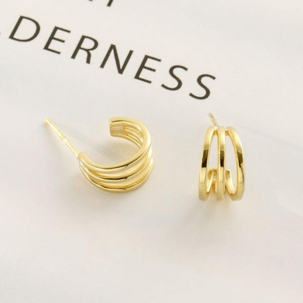 oryana 925 sterling silver korean three ring studs geometric multi-layer ring studs design earrings fine jewelry gift, Golden;silver