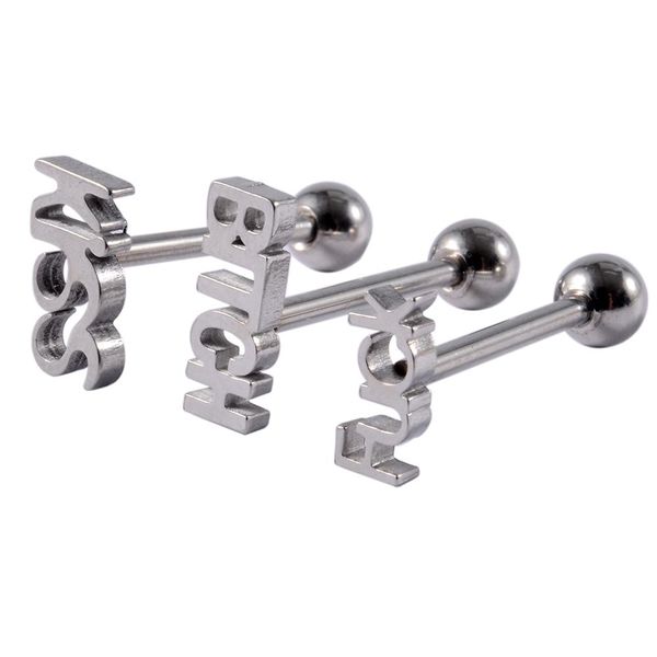 1pc surgical steel kiss letter tongue rings punk style hypoallergenic piercing tongue barbells piercing body jewelry 14g q sqcbba, Silver
1pc surgical steel kiss letter tongue rings punk style hypoallergenic piercing tongue barbells piercing body jewelry 14g q sqcbba, Silver