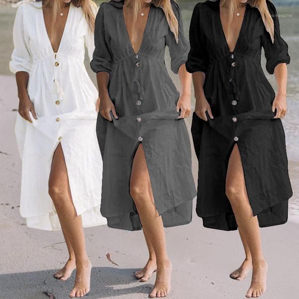 celmia plus size women deep v neck split long shirt dress 2020 summer sundress casual solid buttons lace up party vestidos1, Black;gray
celmia plus size women deep v neck split long shirt dress 2020 summer sundress casual solid buttons lace up party vestidos1, Black;gray