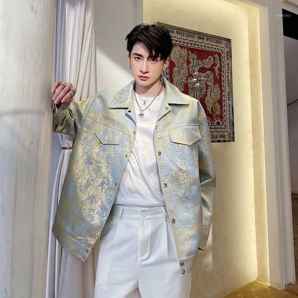 men shiny vintage fashion casual short jacket male streetwear loose coat outerwear stage clothing1, Black;brown
men shiny vintage fashion casual short jacket male streetwear loose coat outerwear stage clothing1, Black;brown