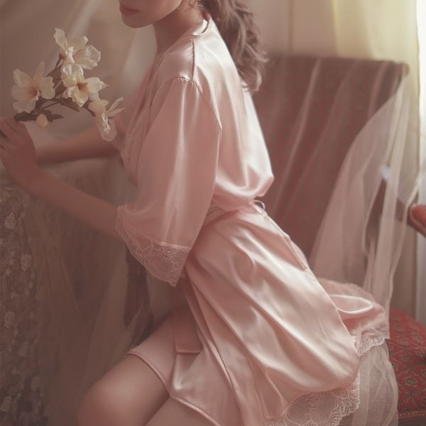 home wear night coat women new fashion nightgown ladies lace sleepwear silk night sleeping dress set female y200425, Black;red
home wear night coat women new fashion nightgown ladies lace sleepwear silk night sleeping dress set female y200425, Black;red