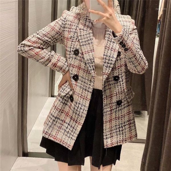 elegant women tweed blazer fashion ladies plaid knitted jacket streetwear female causal double breasted coat chic girls slim set1, White;black
elegant women tweed blazer fashion ladies plaid knitted jacket streetwear female causal double breasted coat chic girls slim set1, White;black