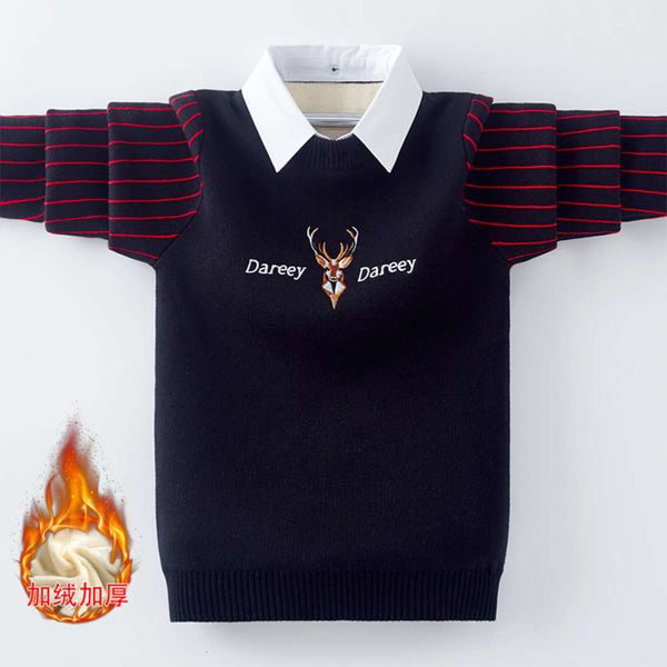 2020 boys' sweater new children's autumn winter plush and thickened fake two piece pullover, Blue
2020 boys' sweater new children's autumn winter plush and thickened fake two piece pullover, Blue
