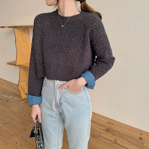 women's sweaters winter women loose fake two pieces of denim stitching pullover female casual minimalist all-match warmth, White;black
women's sweaters winter women loose fake two pieces of denim stitching pullover female casual minimalist all-match warmth, White;black