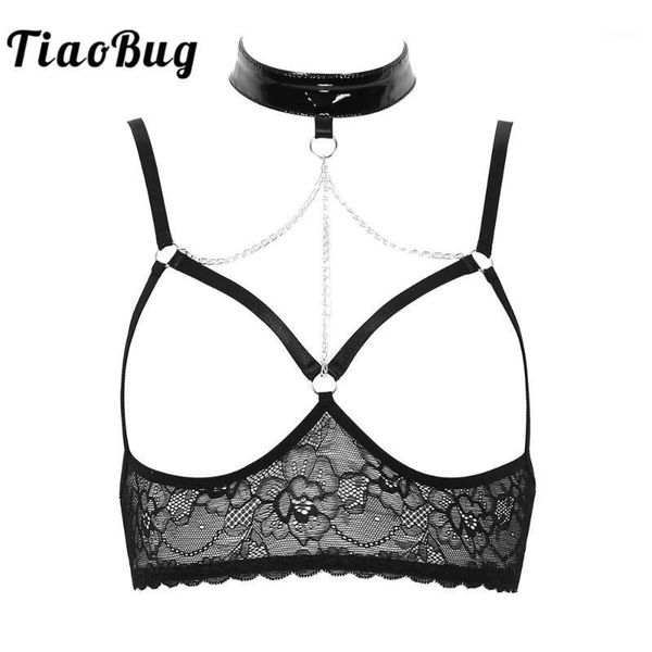 tiaobug women floral lace sheer lingerie halter adjustable shoulder strap transparent erotic open cups bra bondage1, Red;black 
tiaobug women floral lace sheer lingerie halter adjustable shoulder strap transparent erotic open cups bra bondage1, Red;black