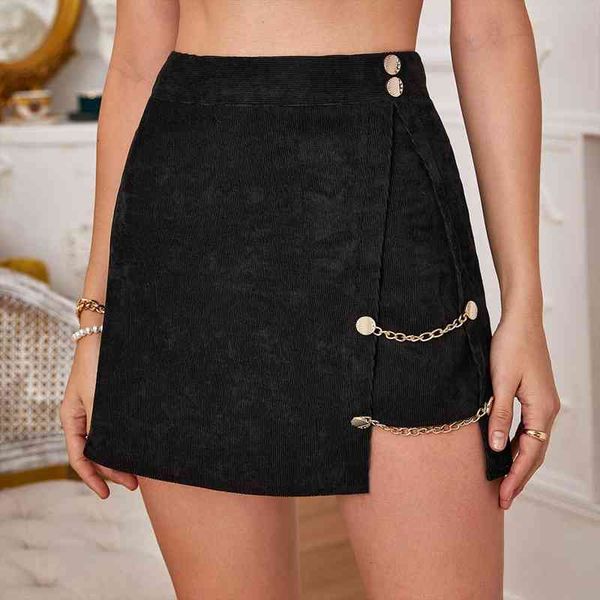 Autumn winter Collection Woman Clothing Bottom Split Hem Decorative Button Metal Chain Velvet Skirt, Black
Autumn winter Collection Woman Clothing Bottom Split Hem Decorative Button Metal Chain Velvet Skirt, Black