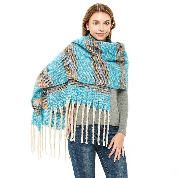 scarves 2021 real winter hijab and american women's heavy shawl autumn dog tail loop yarn coarse tassel twist braid striped, Blue;gray
scarves 2021 real winter hijab and american women's heavy shawl autumn dog tail loop yarn coarse tassel twist braid striped, Blue;gray