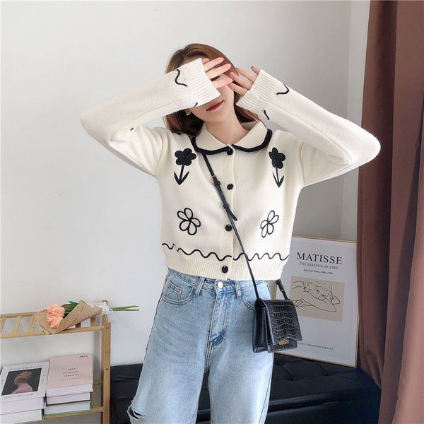 2021 korean women's jersey new fall long-sleeve floral release short cardigan cozy turtleneck sweater outwear jumpers z2u3, White;black
2021 korean women's jersey new fall long-sleeve floral release short cardigan cozy turtleneck sweater outwear jumpers z2u3, White;black