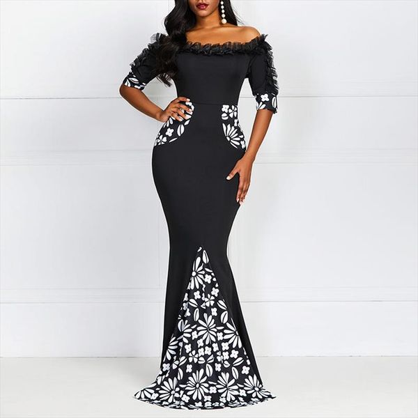 women bodycon dresses elegant summer black off shoulder floral print mermaid slim robe vintage lace ladies party long dress, Black;gray
women bodycon dresses elegant summer black off shoulder floral print mermaid slim robe vintage lace ladies party long dress, Black;gray