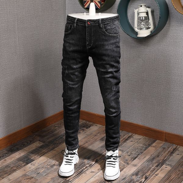 2021 new fashion streetwear men vintage designer ripped jeans korean style elastic slim fit denim long pencil pants yti5, Blue 
2021 new fashion streetwear men vintage designer ripped jeans korean style elastic slim fit denim long pencil pants yti5, Blue