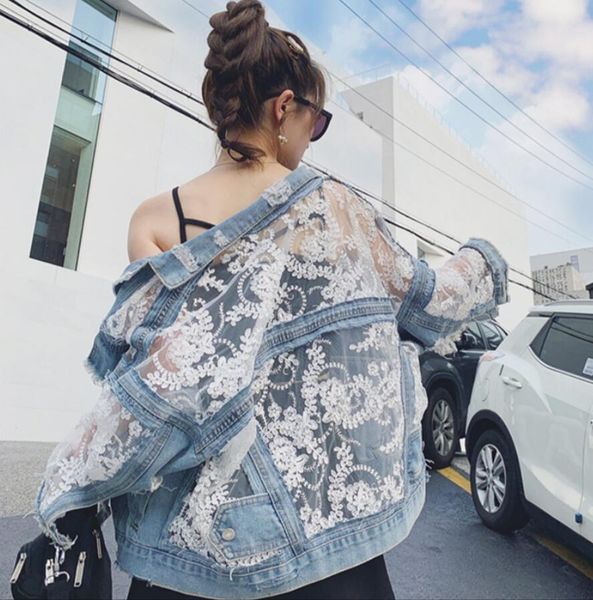 2021 spring summer loose holes perspective lace woman's embroidered mesh seam denim jacket q686 svjv, Black;brown
2021 spring summer loose holes perspective lace woman's embroidered mesh seam denim jacket q686 svjv, Black;brown