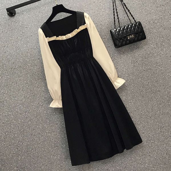 2021 spring new korean fashion large size slightly fat mm slim foreign style mid length dress, Black;gray
2021 spring new korean fashion large size slightly fat mm slim foreign style mid length dress, Black;gray