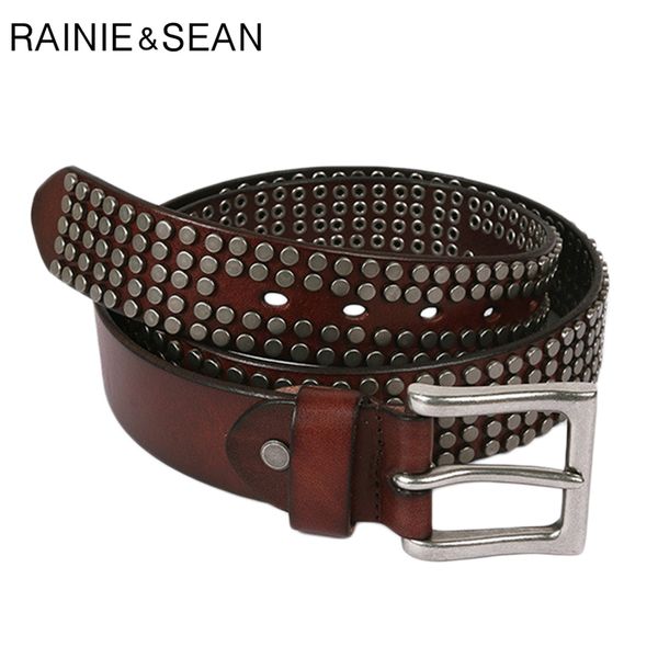 rainie sean men's pin buckle belt genuine leather rivet belts male punk real cow leather fashion square belt jeans 201112, Black;brown 
rainie sean men's pin buckle belt genuine leather rivet belts male punk real cow leather fashion square belt jeans 201112, Black;brown