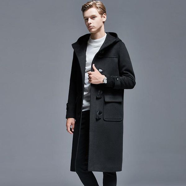 men's wool & blends button horn winter woolen men coat long over-the-knee loose-woolen jacket hooded trench thick mens coats and jacket, Black
men's wool & blends button horn winter woolen men coat long over-the-knee loose-woolen jacket hooded trench thick mens coats and jacket, Black