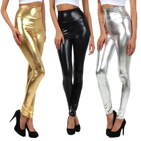 high waist imitation large leopard print leggings new solid bright leather pants, Black
high waist imitation large leopard print leggings new solid bright leather pants, Black
