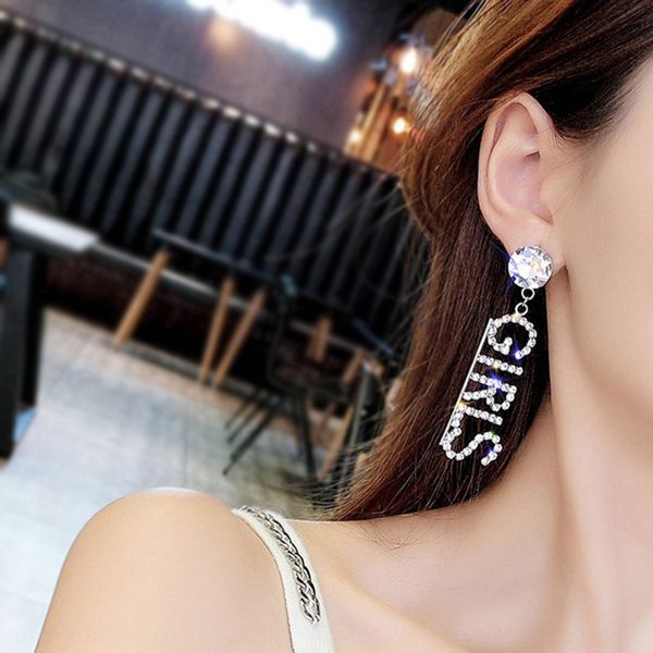 

earrings new rhinestone letter design for and girls women temperament long earrings flash personalized super p2wq0, Silver