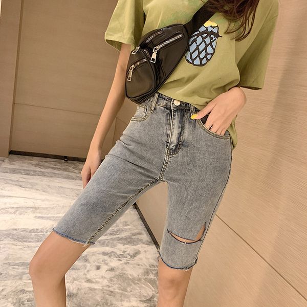 women's boxer shorts with holes, new fashion, tight sports, elastic jeans, high waist riding, thin pants, Blue
women's boxer shorts with holes, new fashion, tight sports, elastic jeans, high waist riding, thin pants, Blue