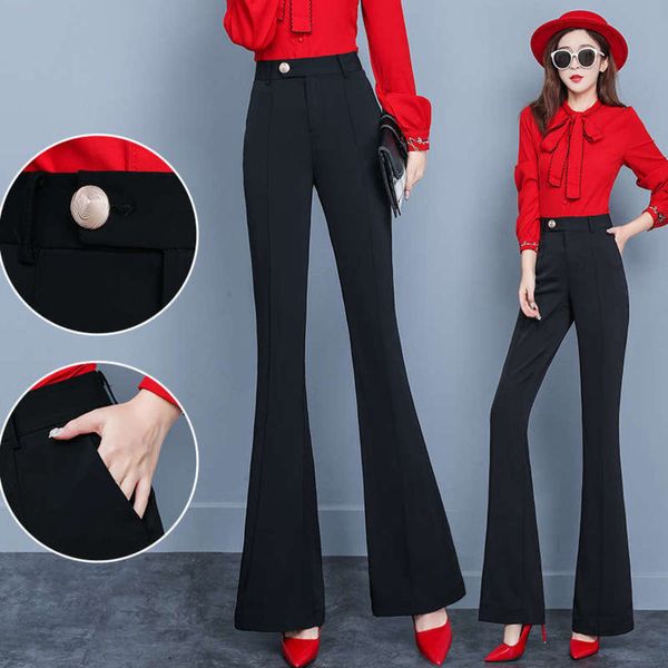 women's new high waisted micro flared autumn thick style elastic slim black wide leg pants 7263#, Black;gray
women's new high waisted micro flared autumn thick style elastic slim black wide leg pants 7263#, Black;gray