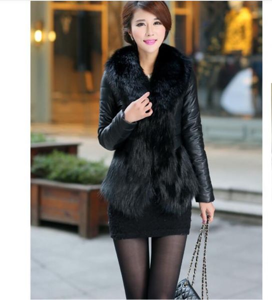 women's fur & faux autumn and winter pu leather stitching collar long sleeve slim coat ladies jacket, Black
women's fur & faux autumn and winter pu leather stitching collar long sleeve slim coat ladies jacket, Black