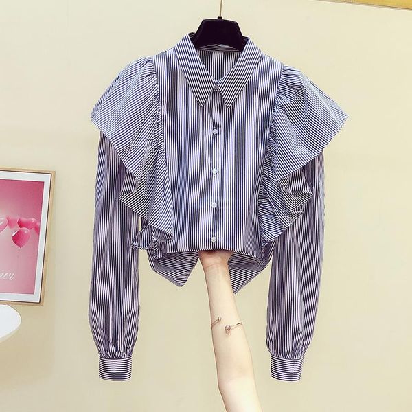 2021 autumn new shirt female stitching ruffles lapel long sleeve stripes shirts women casual all-match blouse office lady blouse, White
2021 autumn new shirt female stitching ruffles lapel long sleeve stripes shirts women casual all-match blouse office lady blouse, White
