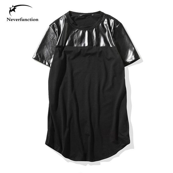 men's t-shirts t shirt men tide pu leather splicing short sleeve tee homme hip hop arc hem extended t-shirt fashion summer camisetas, White;black
men's t-shirts t shirt men tide pu leather splicing short sleeve tee homme hip hop arc hem extended t-shirt fashion summer camisetas, White;black