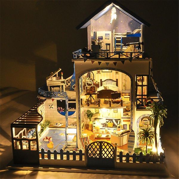 diy small house love sea villa miniature wooden doll house with music movement small build without dust cover y200704
diy small house love sea villa miniature wooden doll house with music movement small build without dust cover y200704