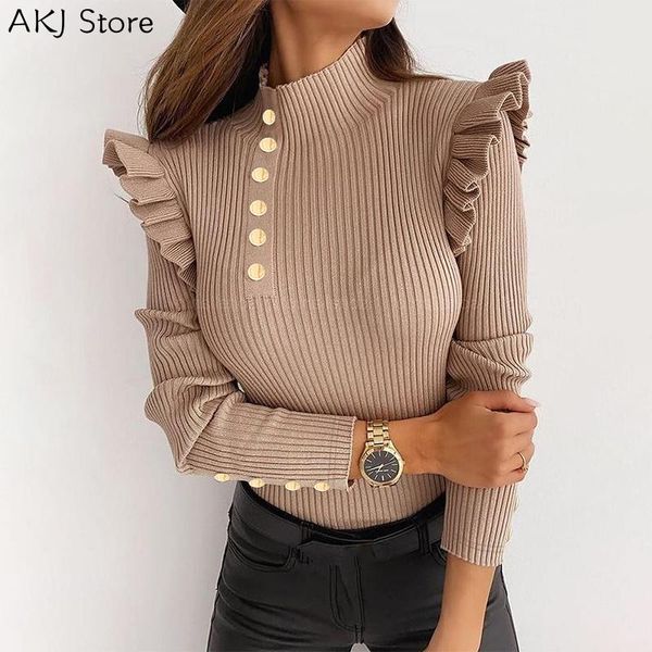 women's sweaters women fashion ruffled trim long sleeve pullovers button design casual knitted sweater, White;black
women's sweaters women fashion ruffled trim long sleeve pullovers button design casual knitted sweater, White;black