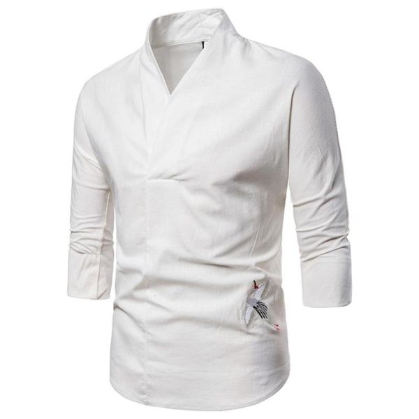 men's casual shirts linen men fashion cotton solid color three quarter sleeve chemise homme vestido de festa longo a40, White;black
men's casual shirts linen men fashion cotton solid color three quarter sleeve chemise homme vestido de festa longo a40, White;black