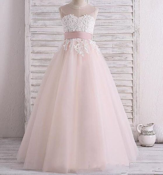 lovely blush tulle flower girl dresses floor length a-line lace girls birthday pageant dresses bow sash sheer first communion dress, White;blue
lovely blush tulle flower girl dresses floor length a-line lace girls birthday pageant dresses bow sash sheer first communion dress, White;blue