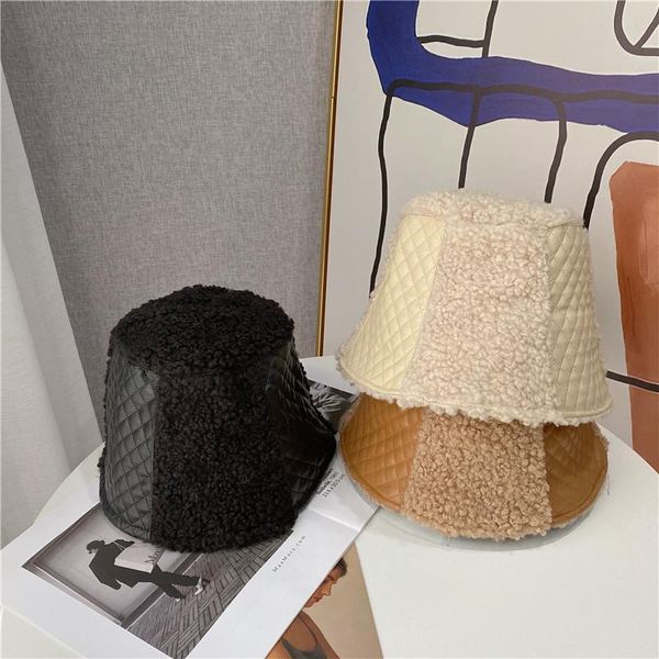 wide brim hats autumn winter lamb wool faux leather spliced bucket women black khaki beige fishing caps casual vintage street warm 56-58cm, Blue;gray
wide brim hats autumn winter lamb wool faux leather spliced bucket women black khaki beige fishing caps casual vintage street warm 56-58cm, Blue;gray