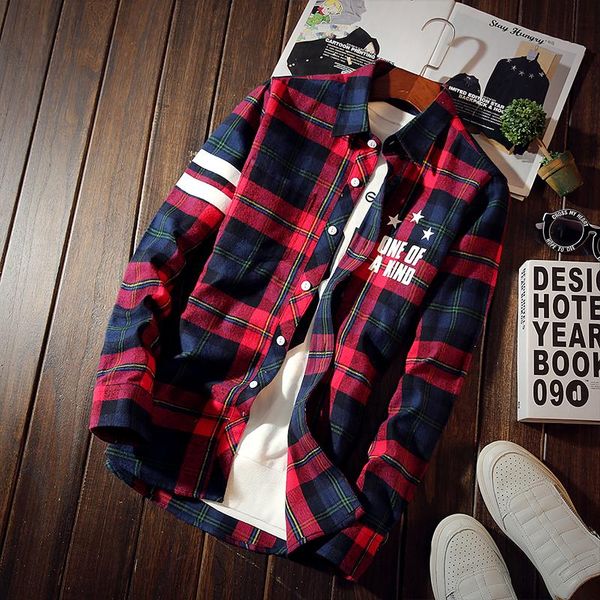 men's casual shirts long sleeve plaid shirt with letters print slim comfortable -5xl work student boys&girls thin coat mq752, White;black
men's casual shirts long sleeve plaid shirt with letters print slim comfortable -5xl work student boys&girls thin coat mq752, White;black